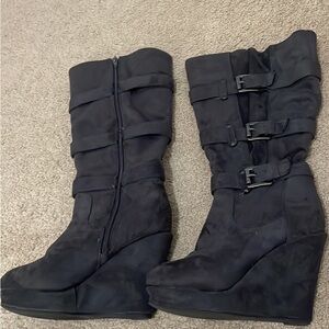 Black Wedge Boots